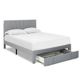 Full/Queen Size Upholstered Bed Frame with Drawer and Adjustable Headboard