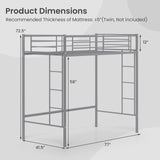 Twin Loft Bed Frame with 2 Ladders Full-length Guardrail