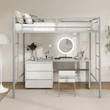 Twin Loft Bed Frame with 2 Ladders Full-length Guardrail