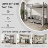 Twin Loft Bed Frame with 2 Ladders Full-length Guardrail