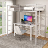Twin Loft Bed Frame with 2 Ladders Full-length Guardrail