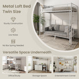 Twin Loft Bed Frame with 2 Ladders Full-length Guardrail
