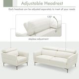 Modern Couched Sofa set with Adjustable Headrest-White