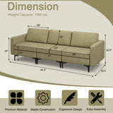Convertible Leather Sofa Couch with Magazine Pockets 3-Seat with 2 USB Port