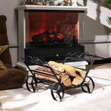 Firewood Rack Decorative Rustproof Steel Fireplace Log Holder with Wheels