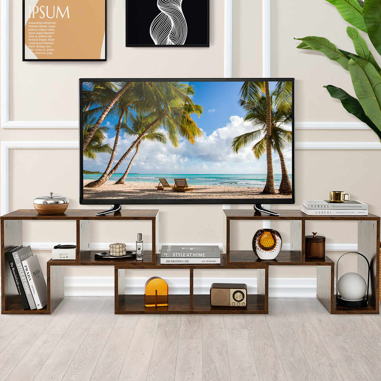 3 Pieces Adjustable TV Stand for TVs up to 65 Inch with Shelves