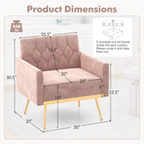 Modern Velvet Accent Chair with Button Tufted Back Golden Metal Legs and Adjustable Foot Pads