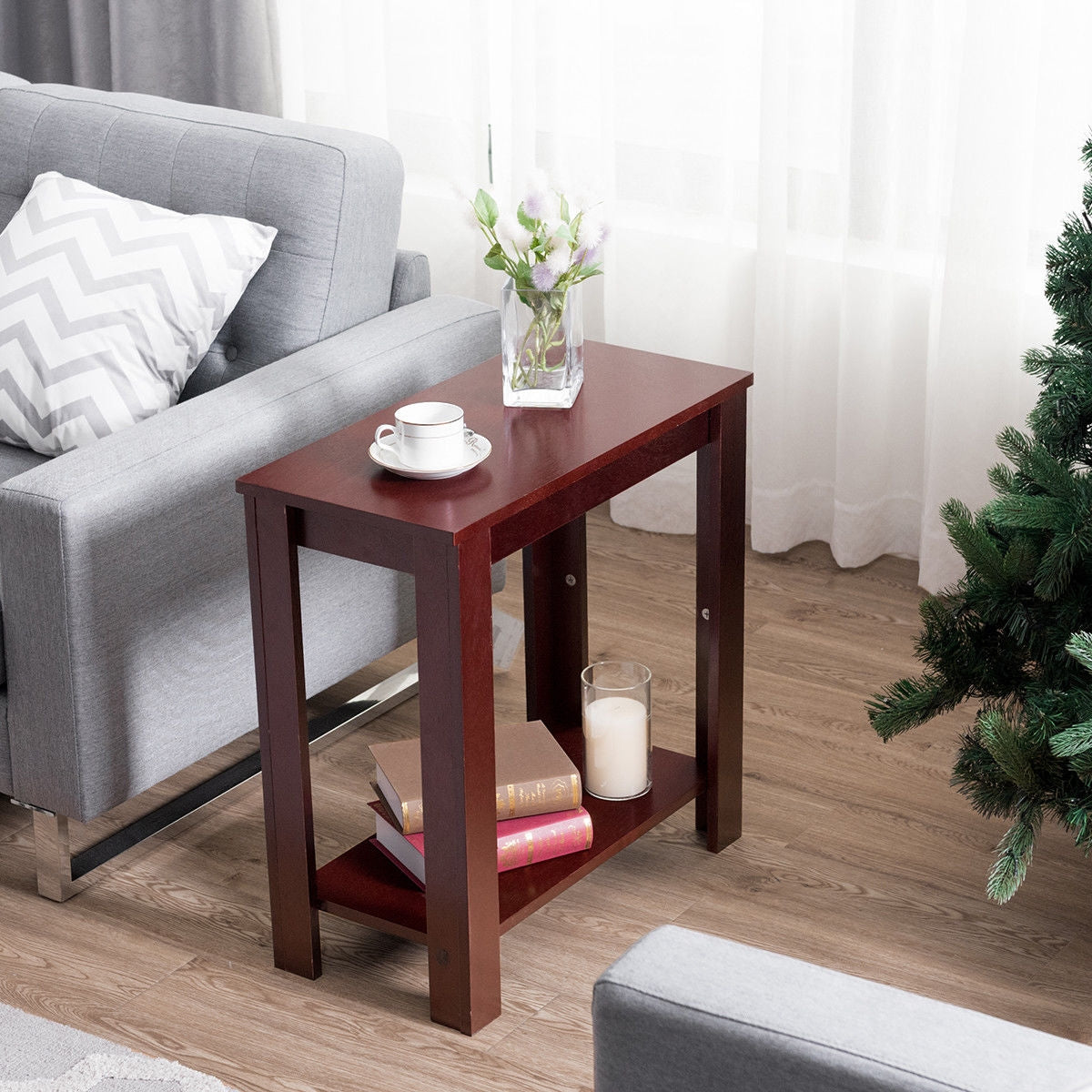 2-Tier Modern Compact End Table with Storage Shelf