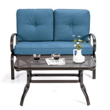 2 Pieces Patio Outdoor Cushioned Coffee Table Seat