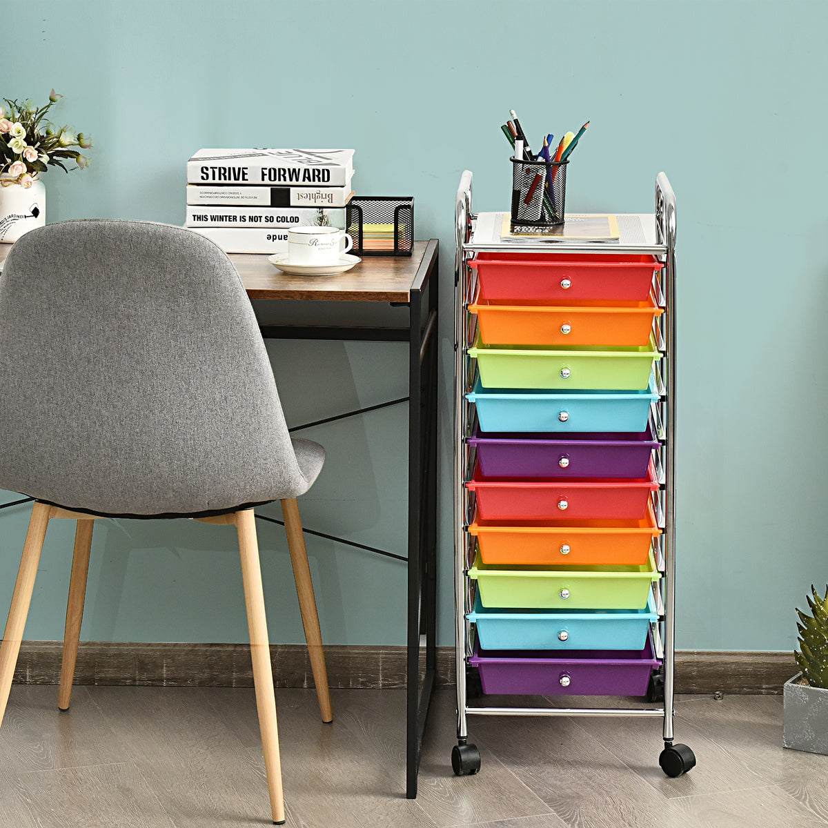 10 Drawer Rolling Storage Cart Organizer with 4 Universal Casters