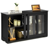 Kitchen Storage Cabinet with Glass Sliding Door