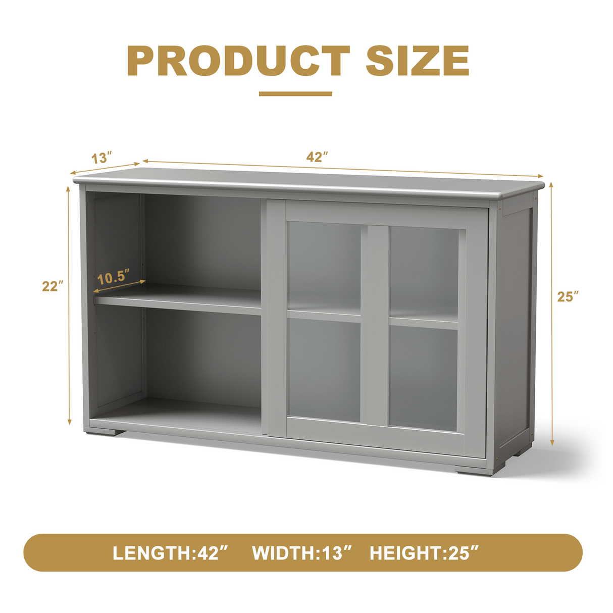 Kitchen Storage Cabinet with Glass Sliding Door