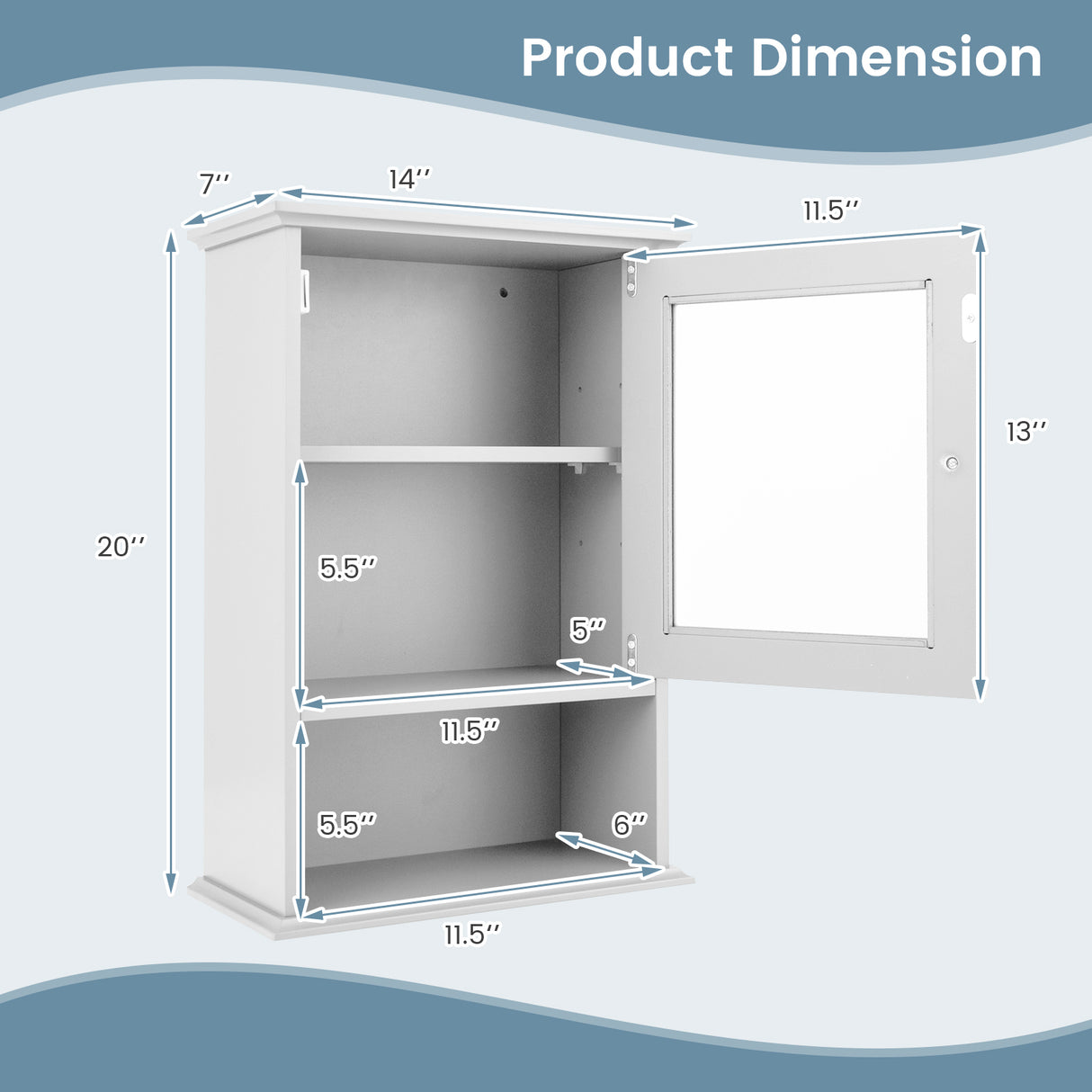 Bathroom Wall Mounted Adjustable Hanging Storage Medicine Cabinet-White