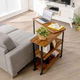 360Â° Rotating Sofa Side Table with Storage Shelves and Wheels