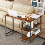 360Â° Rotating Sofa Side Table with Storage Shelves and Wheels