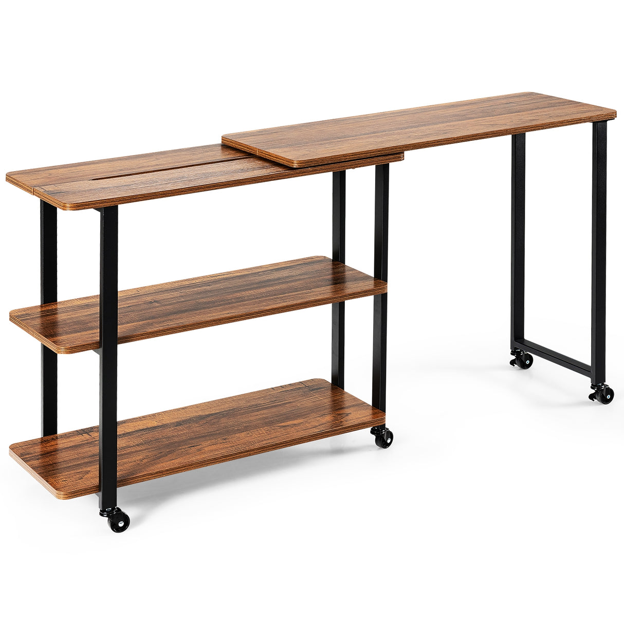 360Â° Rotating Sofa Side Table with Storage Shelves and Wheels