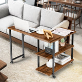 360Â° Rotating Sofa Side Table with Storage Shelves and Wheels