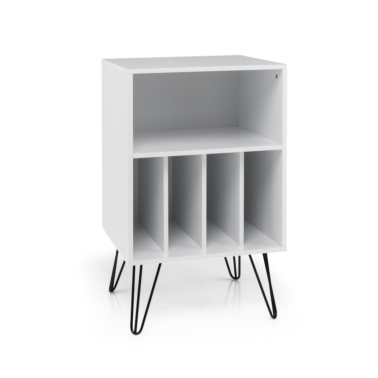Freestanding Record Player Stand Storage Cabinet with Metal Legs
