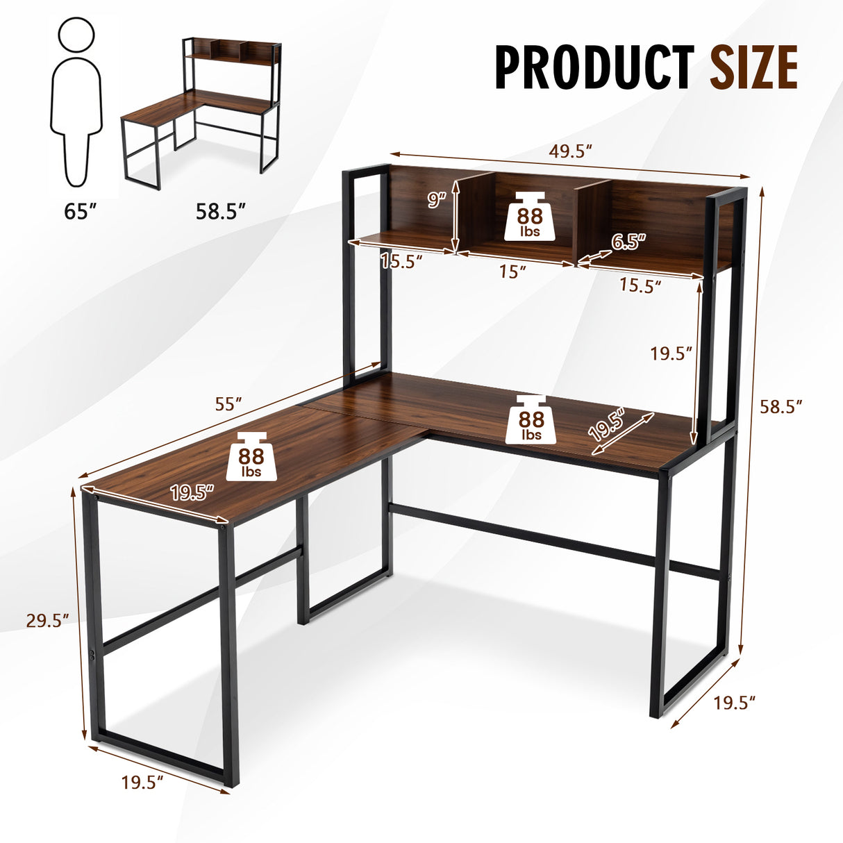 Reversible L-Shaped Corner Desk with Storage Bookshelf