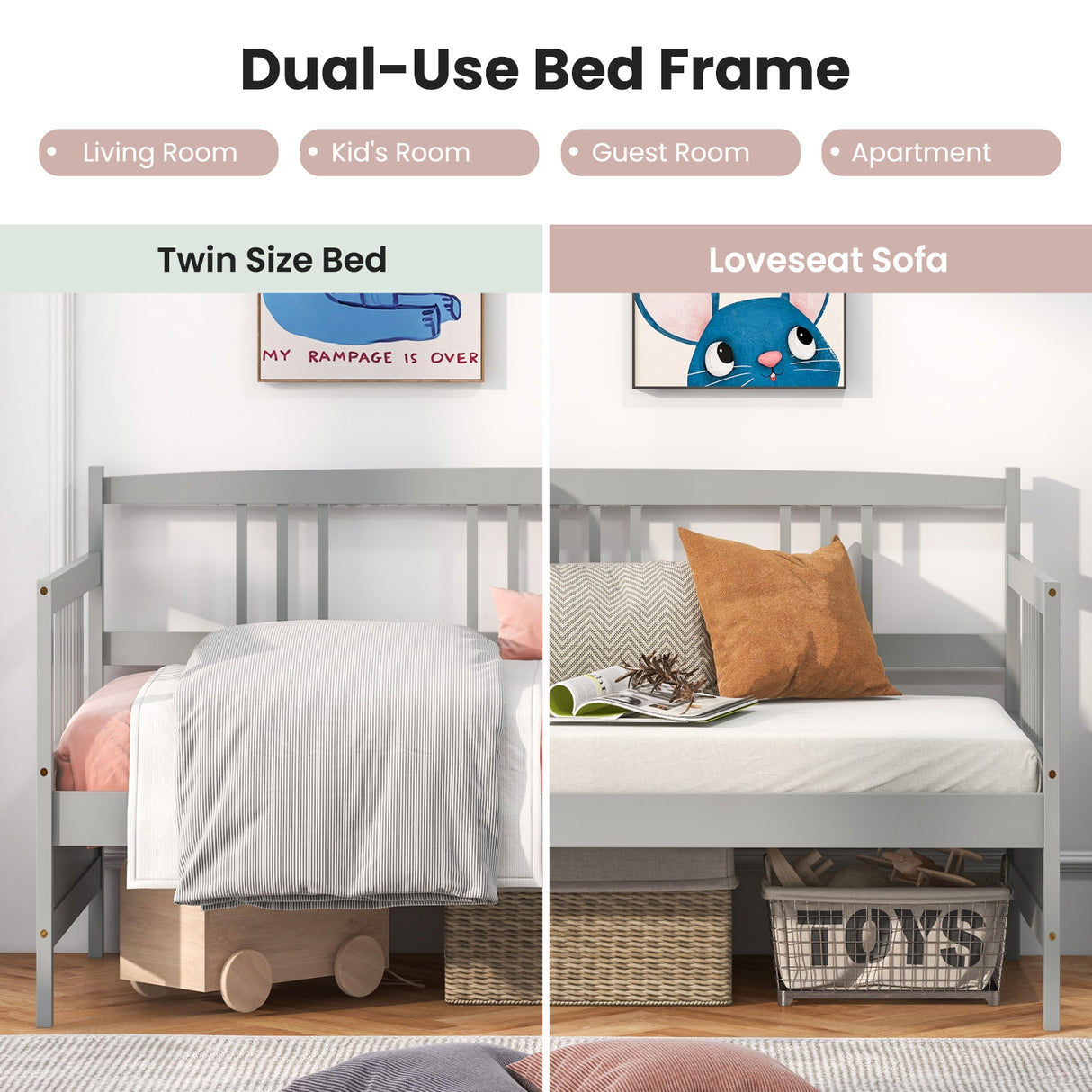 Twin Size Wooden Slats Daybed Bed with Rails
