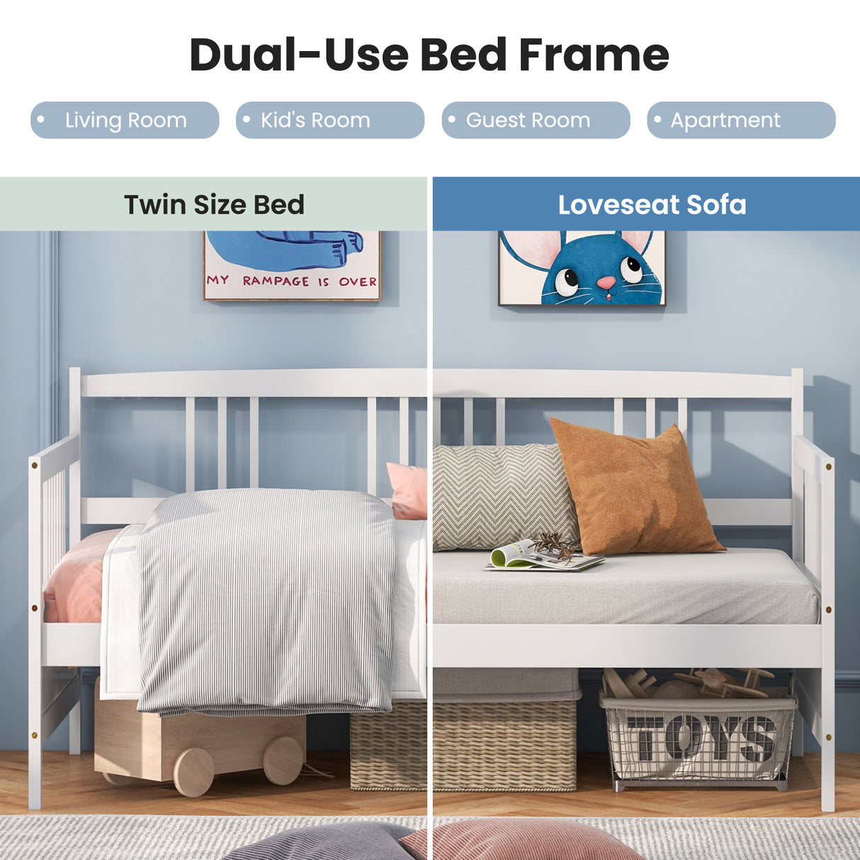Twin Size Wooden Slats Daybed Bed with Rails