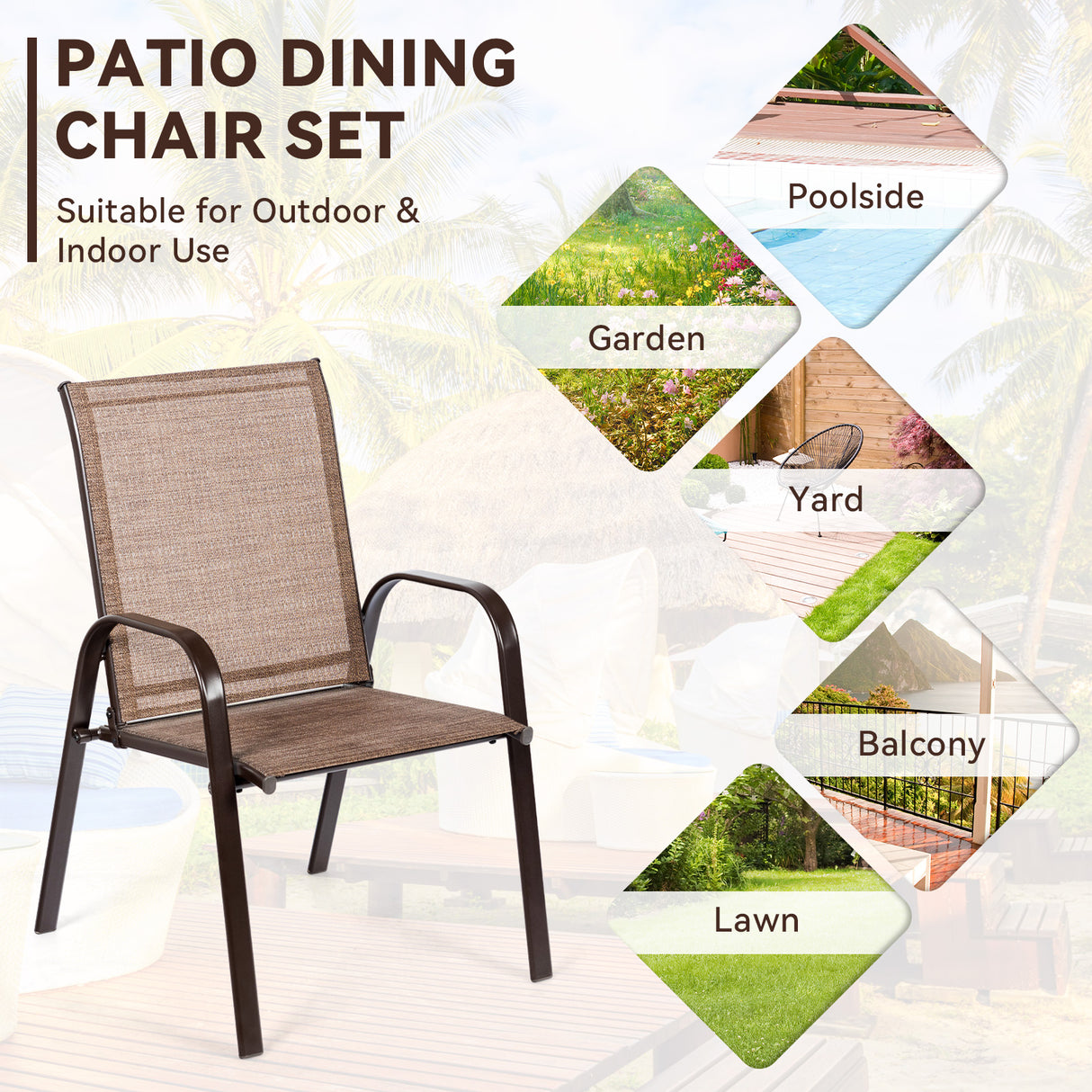 2 Pcs Patio Chairs Outdoor Dining Chair with Armrest