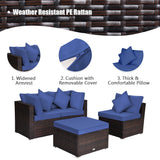 4 Pcs Ottoman Garden Deck Patio Rattan Wicker Furniture Set Cushioned Sofa