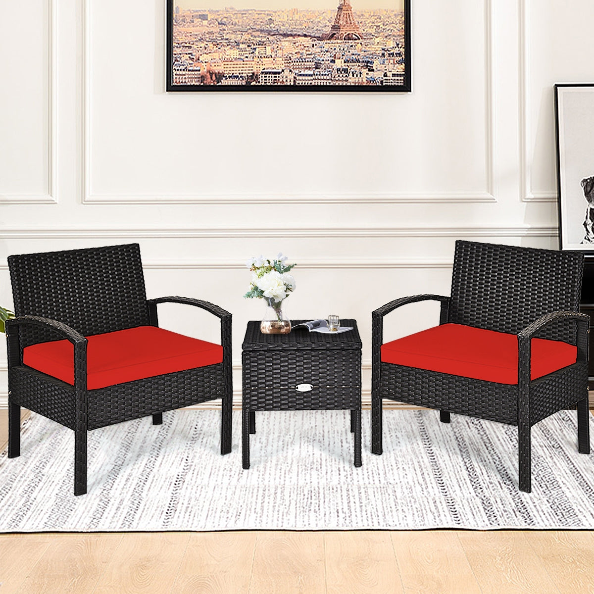 3 Piece PE Rattan Wicker Sofa Set with Washable and Removable Cushion for Patio