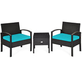 3 Piece PE Rattan Wicker Sofa Set with Washable and Removable Cushion for Patio