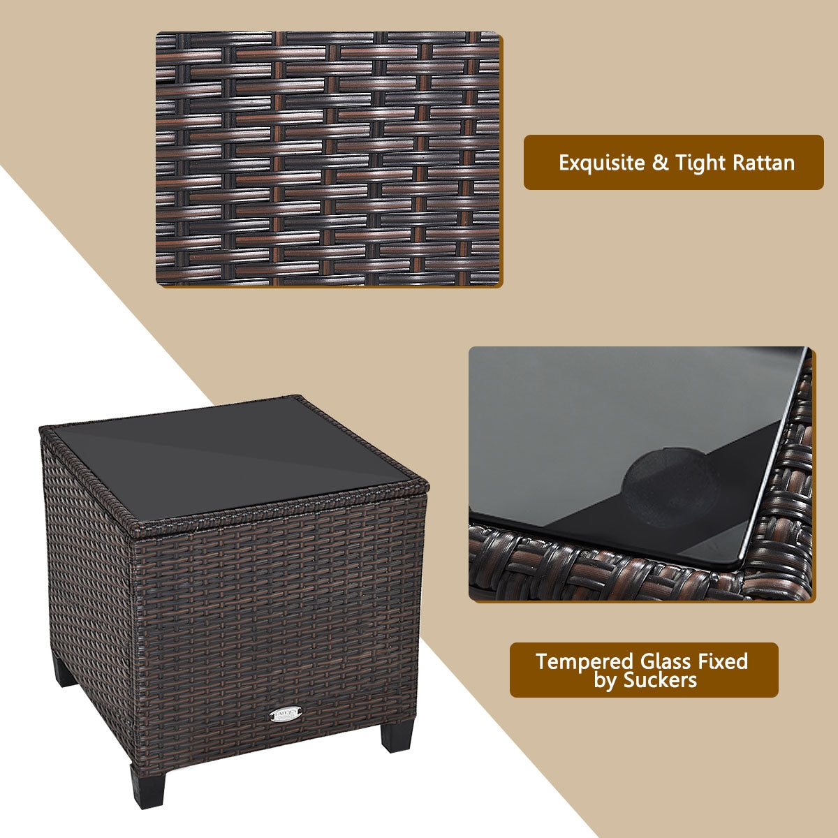 3 Pcs Patio Rattan Furniture Set Cushioned Conversation Set Coffee Table