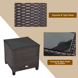 3 Pcs Patio Rattan Furniture Set Cushioned Conversation Set Coffee Table