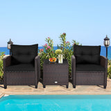 3 Pcs Patio Rattan Furniture Set Cushioned Conversation Set Coffee Table