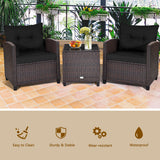 3 Pcs Patio Rattan Furniture Set Cushioned Conversation Set Coffee Table