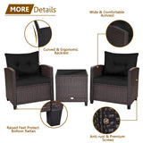 3 Pcs Patio Rattan Furniture Set Cushioned Conversation Set Coffee Table
