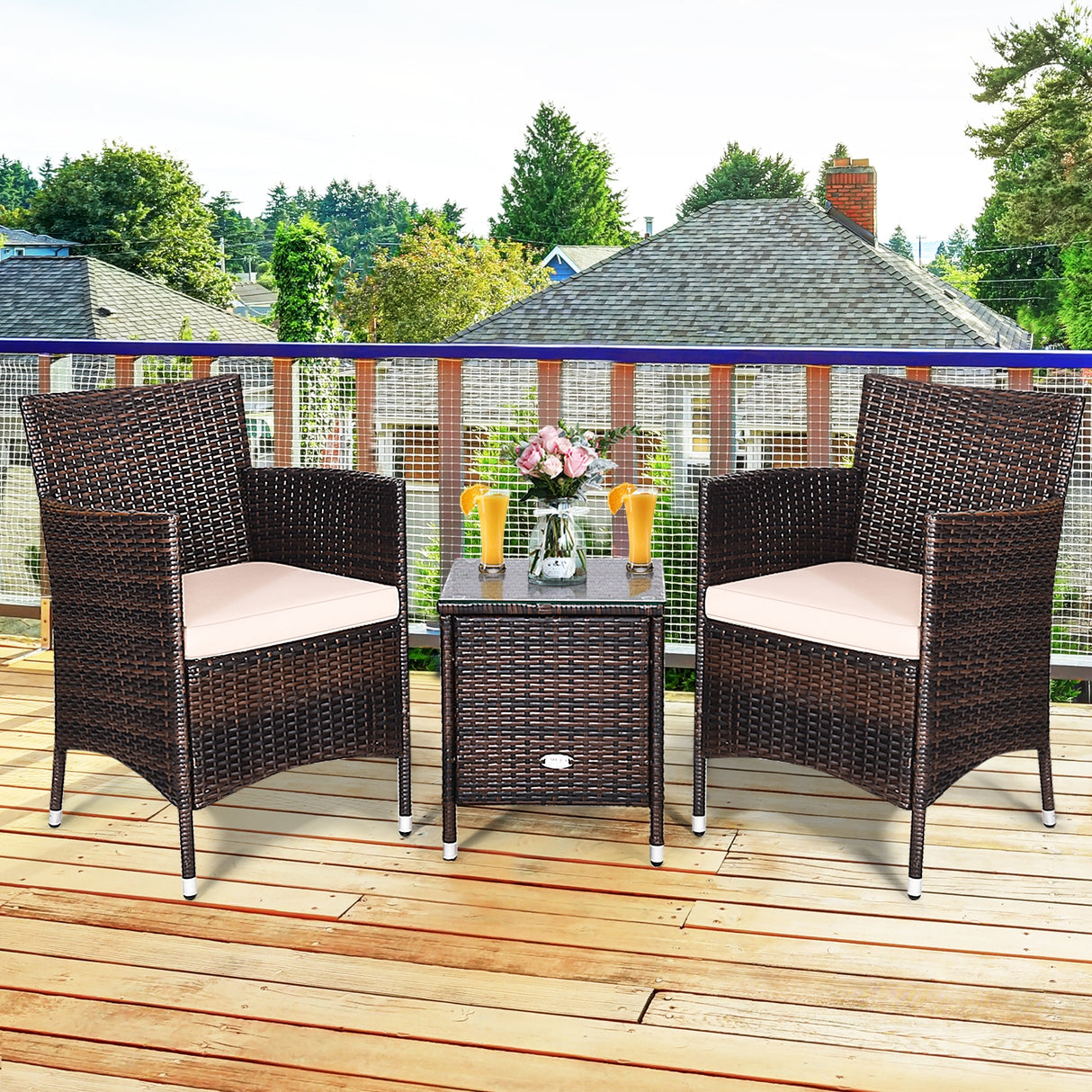 3 Pcs Outdoor Rattan Wicker Furniture Set