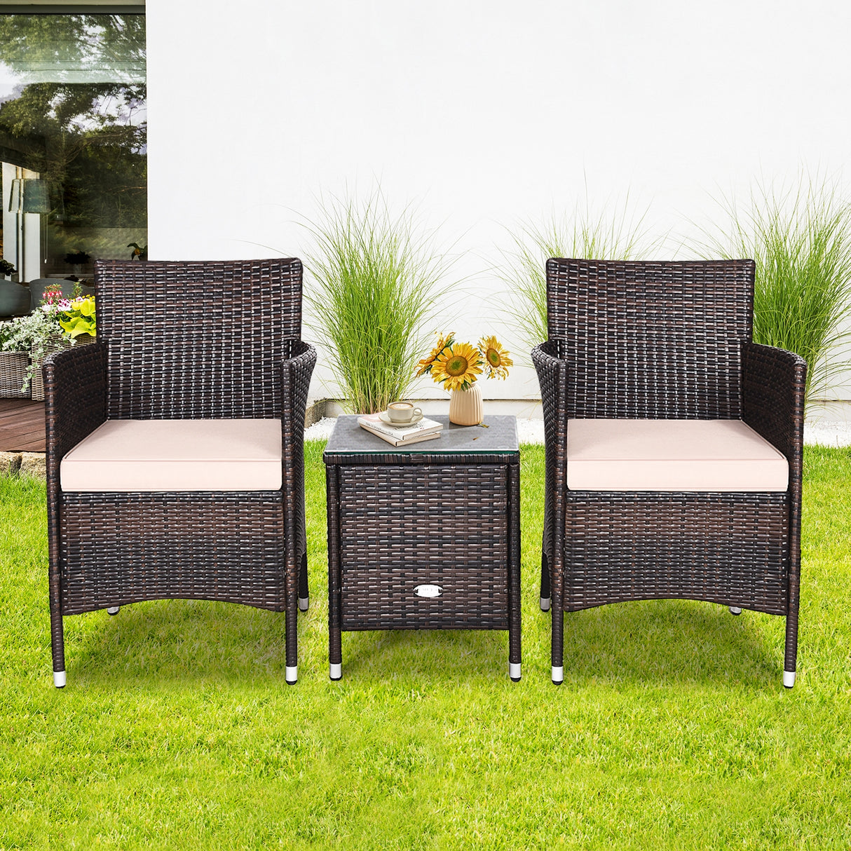 3 Pcs Outdoor Rattan Wicker Furniture Set