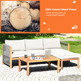 3 Piece Patio Acacia Sofa Set with Nylon Armrest