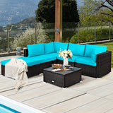 6 Pieces Outdoor Patio Rattan Furniture Set Sofa Ottoman