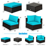 6 Pieces Outdoor Patio Rattan Furniture Set Sofa Ottoman