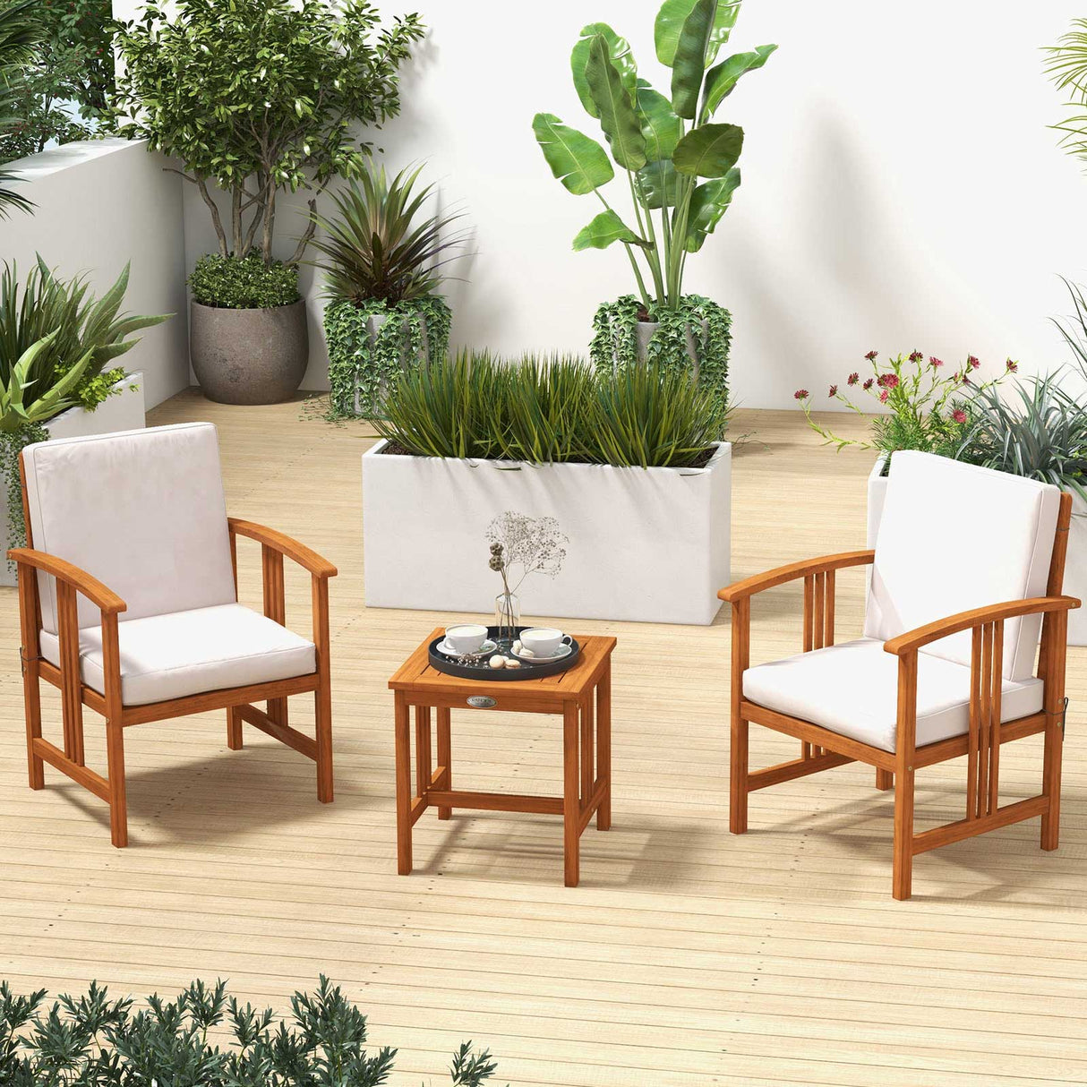 3PC Solid Wood Outdoor Patio Sofa Furniture Set