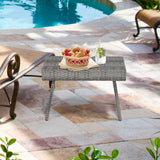 Folding PE Rattan Side Coffee Table Patio Garden Furniture