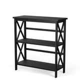 3-Tier Wooden Multi-Functional X-Design Etagere Storage Bookshelf-Black