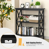 3-Tier Wooden Multi-Functional X-Design Etagere Storage Bookshelf-Black