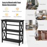 3-Tier Wooden Multi-Functional X-Design Etagere Storage Bookshelf-Black