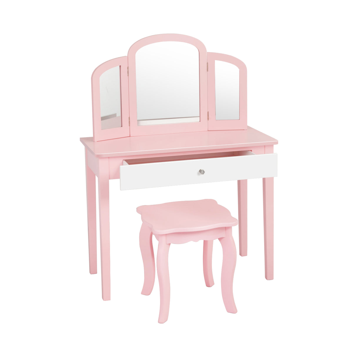 Kids Princess Make Up Dressing Table with Tri-folding Mirror and Chair