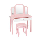 Kids Princess Make Up Dressing Table with Tri-folding Mirror and Chair