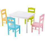 5 pcs Kids Pine Wood Multicolor Table Chair Set