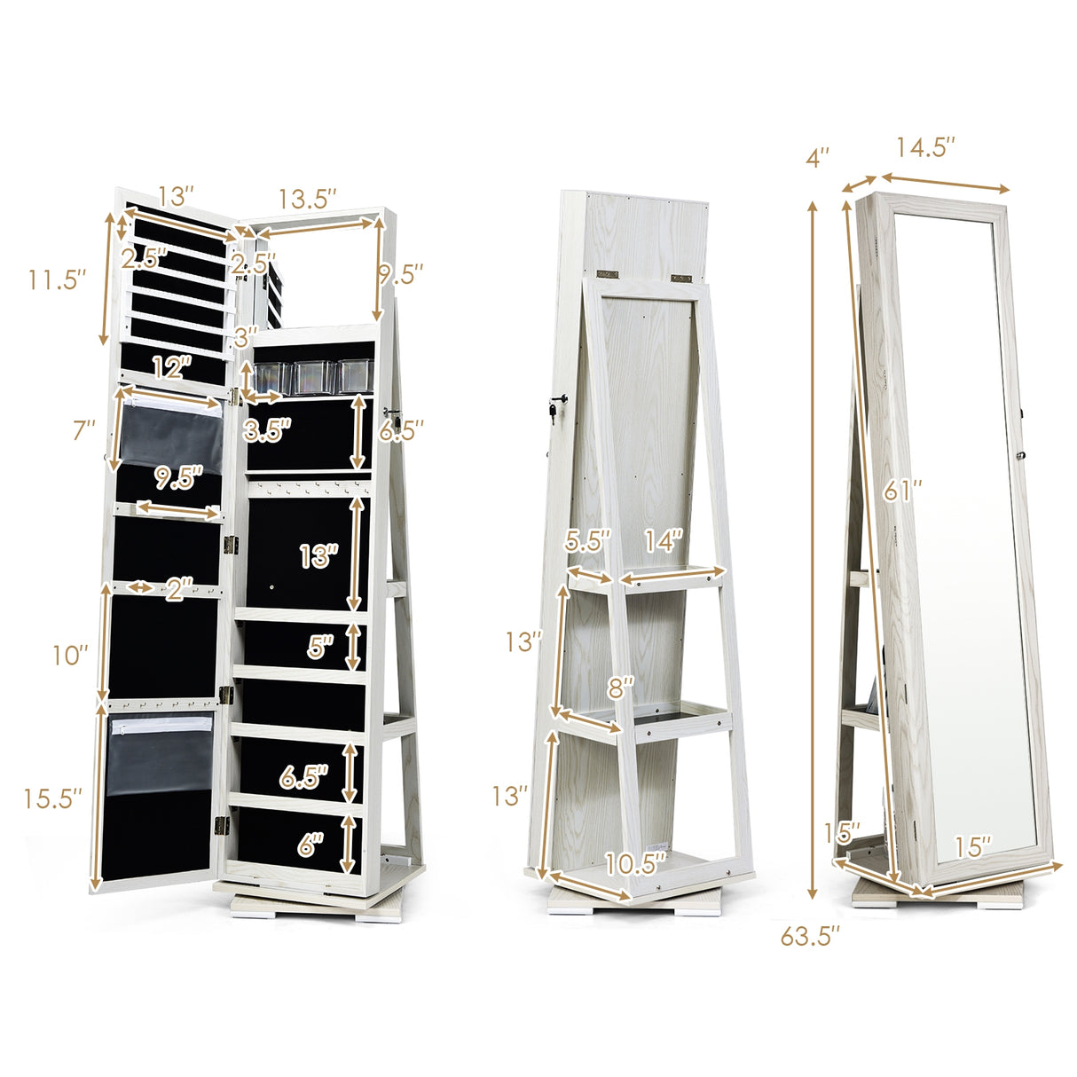 360Â° Rotatable 2-in-1 Lockable Jewelry Cabinet with Full-Length Mirror