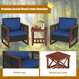 3 Pieces Patio Wicker Furniture Set with Washable Cushion and Acacia Wood Coffee Table