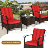 3 Pcs Patio Conversation Rattan Furniture Set with Glass Top Coffee Table and Cushions